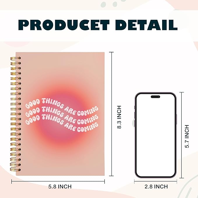 BearCake Trendy Y2K Pink Aura Preppy Notebook Journal, Wavy Good Things are Coming Inspirational Notebooks, Aesthetic Notebooks, Pink Aesthetic Office Supplies, Hardcover Spiral Notebook 5.5x8.3