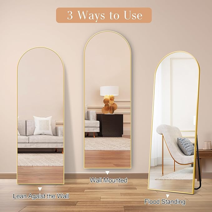 57"x20" Arched Full Length Mirror, Stand Up Mirror Full Length for Bedroom & Cloakroom, Gold