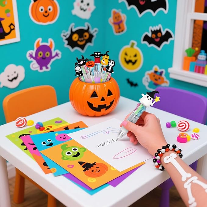 30Pcs Mini Multicolor Pens in One 4-in-1 Cute Pens Bulk for Kids, Ballpoint Pen for Birthdays and Children's Parties, Fun Gifts Assorted Ink Kawaii Pen(Halloween)