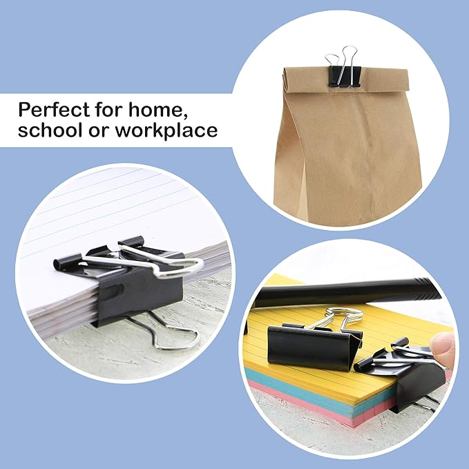 BAZIC Binder Clips Small Black 3/4" (19mm), Paper Clamps Paper Clip, Paperclips for Office Home Kitchen Storage (12/Pack), 240-Packs