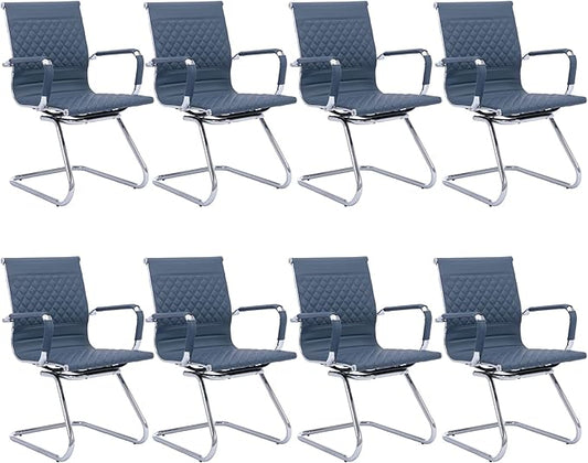 Office Guest Chairs Reception Chairs Waiting Room Chairs Set of 8 Conference Room Chair with Mid Back, Modern PU Leather Desk Chairs, Navy