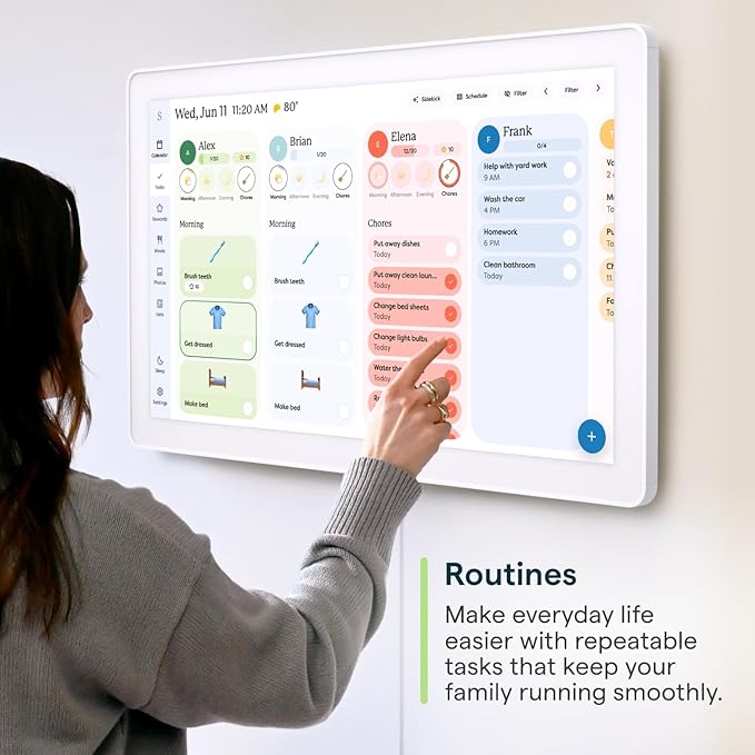 Skylight Calendar Max: 27-Inch Smart Digital Calendar & Chore Chart, Family Organizer with Interactive Touchscreen Display – Wall Mountable in Portrait or Landscape, Classic White Frame