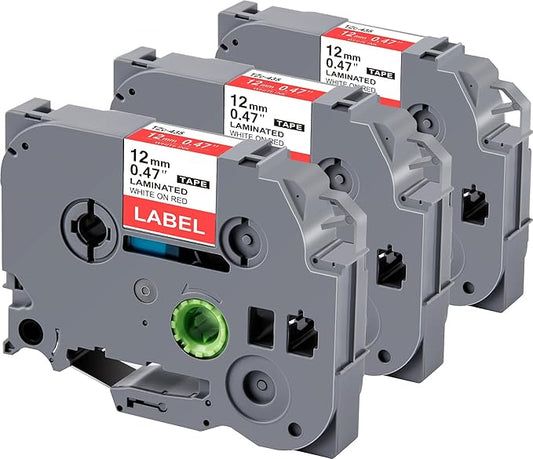 Weemay 3 Pack TZe435 12mm White on Red Laminated Label Tape Compatible with Brother Label Maker Tape TZe-435 TZe 435 TZ-435 TZ435 for PTouch PTD210 PTD220 PTH110BP PTD410 PTD600 Printer, 0.47" x 26.2'