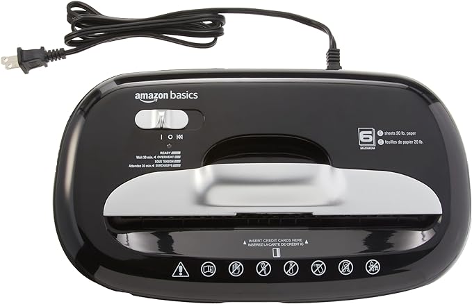 Amazon Basics 6 Sheet High Security Micro Cut Paper and Credit Card Home Office Shredder, Black