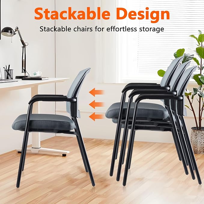 CLATINA Office Reception Guest Chair Mesh Back Stacking with Ergonomic Lumbar Support and Thickened Seat Cushion for Waiting Conference Room Gray