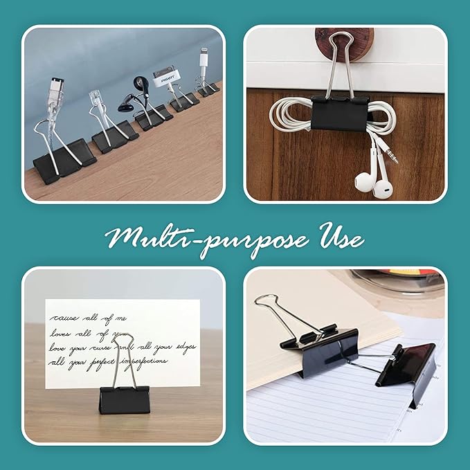 Binder Clips - 60 Pack Mini Black Paper Clamps, 0.6 Inch, Holds 30 Pages, File Clip for Home, Office and School Supplies