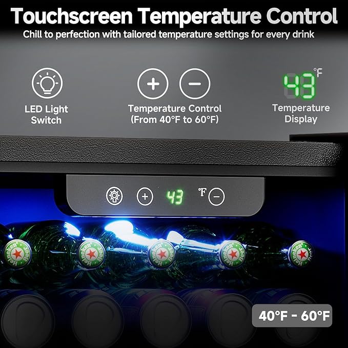 50 Cans Beverage Refrigerator Cooler, 1.3 Cu.Ft Mini Fridge with Glass Door for Soda Beer Drink Wine, Countertop Small Fridge for Bedroom Dorm Office Home Bar, Black