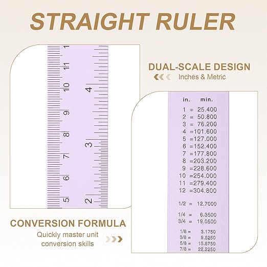 HARFINGTON 2pcs Metal Straight Ruler 30cm Metric SAE Aluminum Alloy Measuring Rulers Scale Tool with Hole for Measure Study Reading Classroom Office, Purple