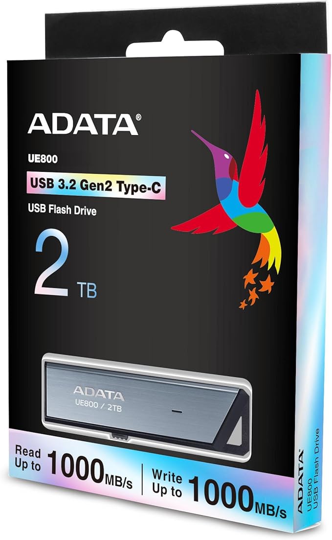 ADATA Elite UE800 2TB USB Type-C USB 3.2 Gen2 Flash Drive Portable SSD Up to 1000MB/s Read/Write (AELI-UE800-2T-CSG), Compatible with iPhone 15 Pro Series/Android/Playstation 5