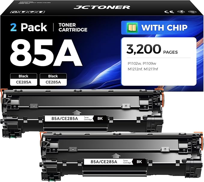 85A Black Toner Cartridge 2-Pack with chip High Yield Replacement for HP 85A CE285A Compatible with HP Laserjet Pro MFP M1212nf M1217nfw P1102w P1109w Printer P1102 P1109 M1212 M1217 Series Ink Copy