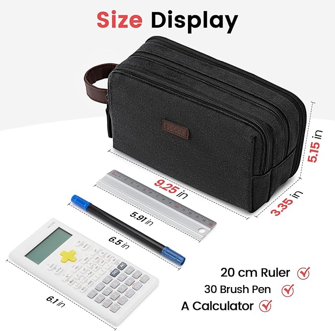 Sooez Large Pencil Case Pouch, Extra Big Pencil Pouch Pencil Bag with PU Handle & Zipper, Sturdy Pen Case with 3 Compartments, Aesthetic School College Supplies Organizer for Men Women Boys, Blue