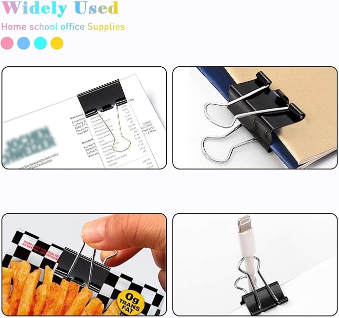 Medium Binder Clips, 144 Pack, 1 Inch, Standard 25mm, Black, Capacity 0.47 Inch, Metal Paper Clips, Fold Clamp, Office Clips, School & Home Use