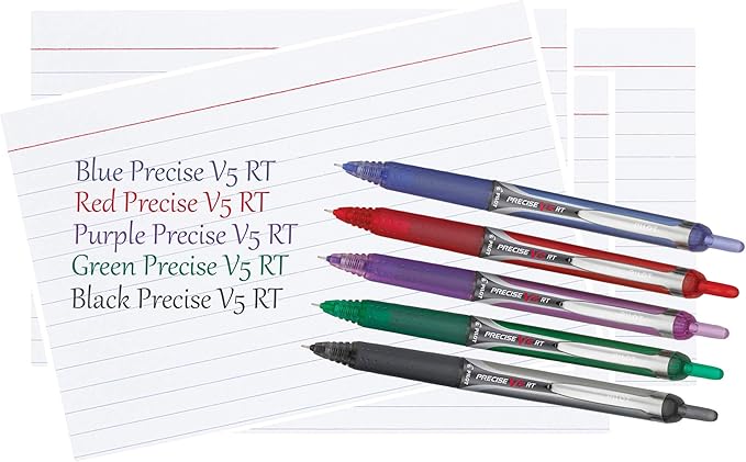 Precise V5 RT Retractable Rolling Ball Pens, Extra Fine Point (.5mm), Assorted Colors Black/Blue Ink, 4-pk; Premium Comfort Grip, Bundle with Plastic Reusable Pouch