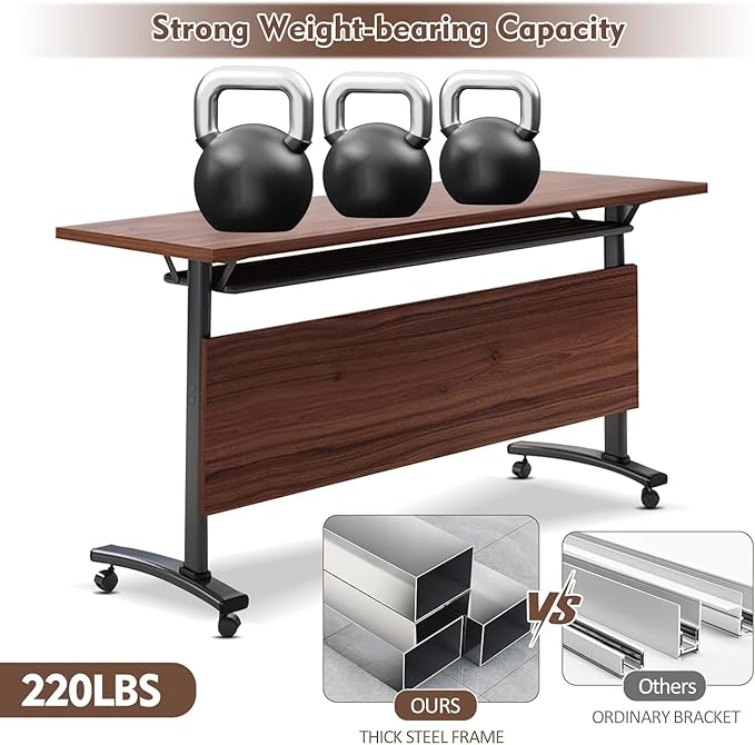 Conference Table, Folding Conference Tables Modern White, Conference Room Table with Wheels, 2-10 People for Office, Meeting Room (4, 1619YHT, 55IN)