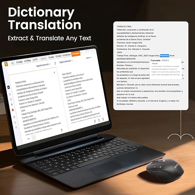 AI Wireless Mouse for PC Laptop Bluetooth Mouse with AI Assistants & Voice Typing 5-Speed DPI Adjustable Ergonomic Design for Office Remote Work High-Performance Device for Professionals Students