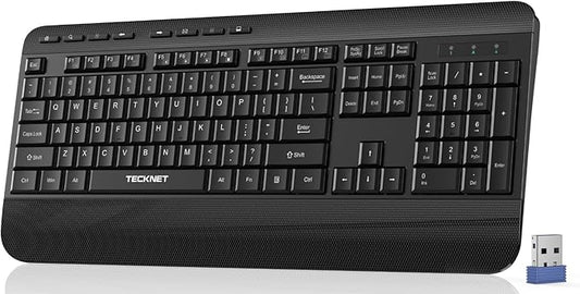 TECKNET Ergonomic Wireless Keyboard for Laptop, 2.4G USB Silent Computer Keyboard with Comfortable Palm Rest & Adjustable Feet Stand for Desktop, PC, Notebook, Surface and Windows, Full Size Layout