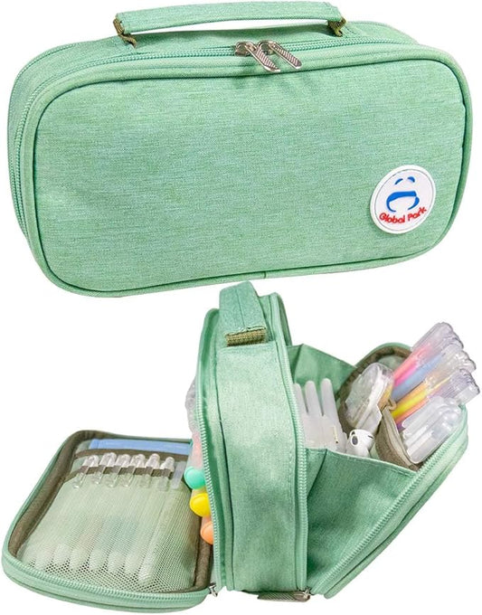 Pencil Case Pen Bag Holder Pouch Large Handle Big Capacity Desk Organizer Storage Marker Box Stationary Makeup Cosmetic Double Zippers for School Office Students Teen