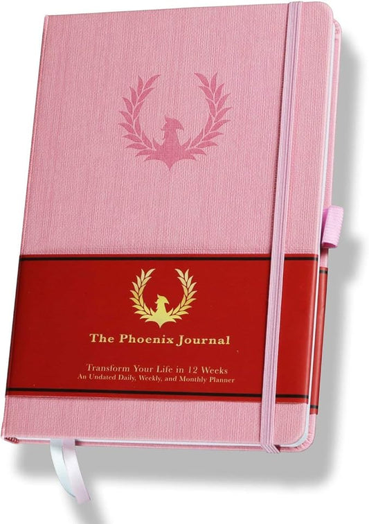 The Phoenix Journal - Best Daily Goal Planner, Organizer, & Calendar for Goal Setting, Gratitude, Happiness, & Productivity - Vision Board & Habit Tracking - 12 Weeks, Undated, Hardcover (Pink)