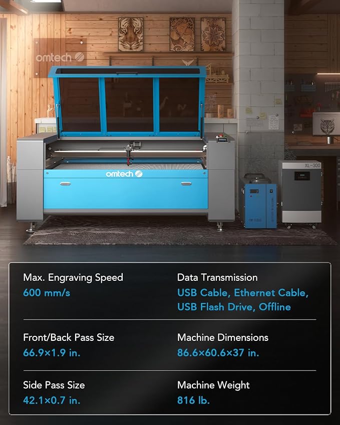OMTech 150W CO2 Laser Engraver | 63" x 40" Cutting & Engraving Machine with Autofocus, Autolift & 3-Way Air Assist| Ideal for Wood, Glass & Acrylic