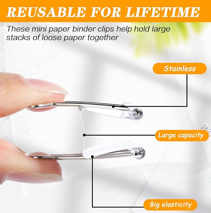 Jetec 100 Pack 1. 25in/32mm White Metal Binder Clips Bulk Medium Reusable Fold Back Binder Clips Paper Clamps Spring Steel Sturdy for Home Office School Supplies