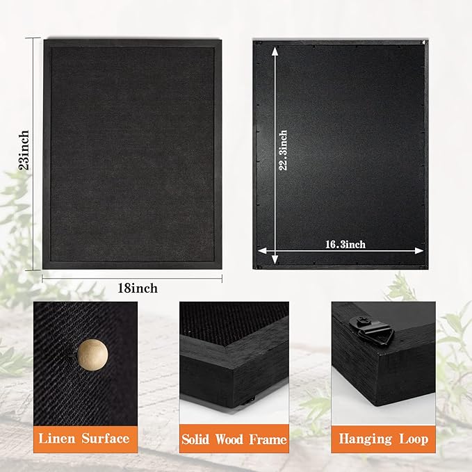 Miratino Large Bulletin Board, 23 "x17 Black Cork Boards for Walls with Frame, Pin Display Board Vision Board for Home School Office Decor