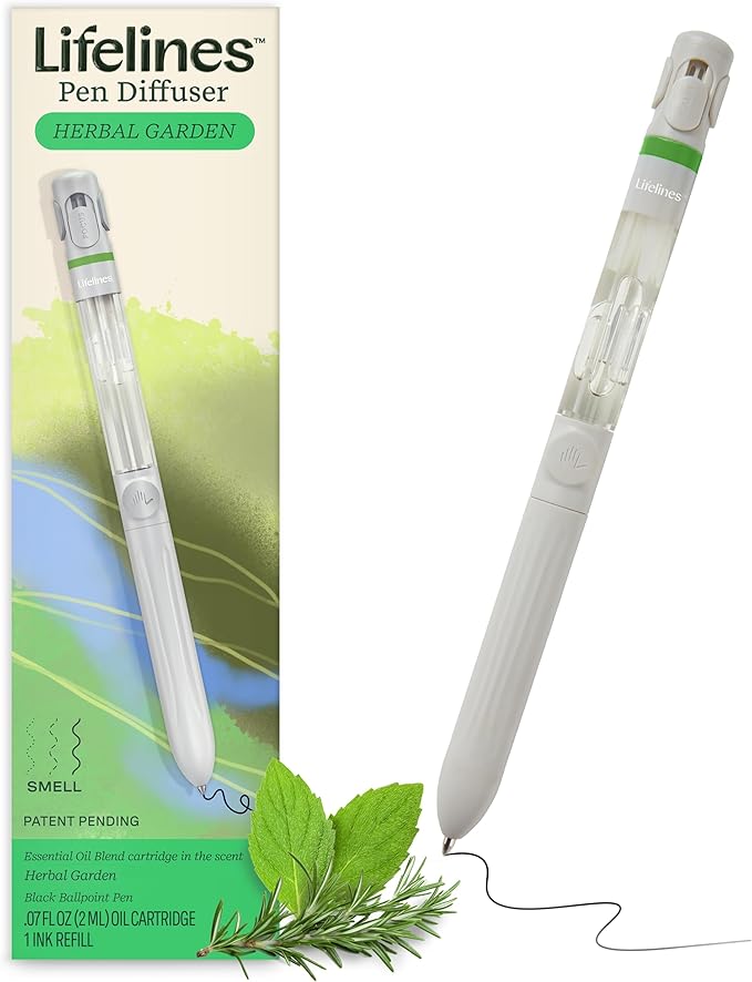 Lifelines Pen Diffuser, Herbal Garden - 1mm Black Ballpoint Pen with Scented Essential Oil Blends – Aromatherapy Diffuser & Sensory Immersion Diffuse Aroma As You Write