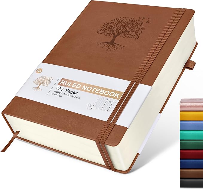 Lined Journal Notebook -365 Pages A4 Big Journal for Writing Men Women, College Ruled Notebook, Hardcover Leather Journal, Daily Journal Notebook for Work, Note Taking, 100Gsm Paper(8.5" x 11" Brown)