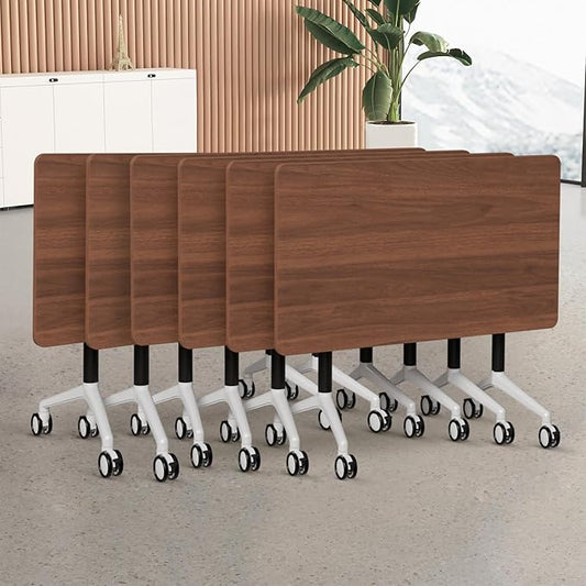 Folding Conference Table, Modern Large Conference Room Tables with Flip-Top Design, Foldable Conference Table Meeting Table with Wheels, Mobile Seminar Training Tables for Office Classroom (6, Brown)