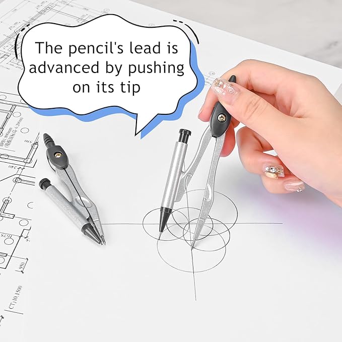 6 Pcs Metal Geometry Set, Math Geometry Kit, Metal Ruler Set and Compass Geometry Tool, Rulers Protractor and Compass Set for Student School and Drawings Supplies (Black)