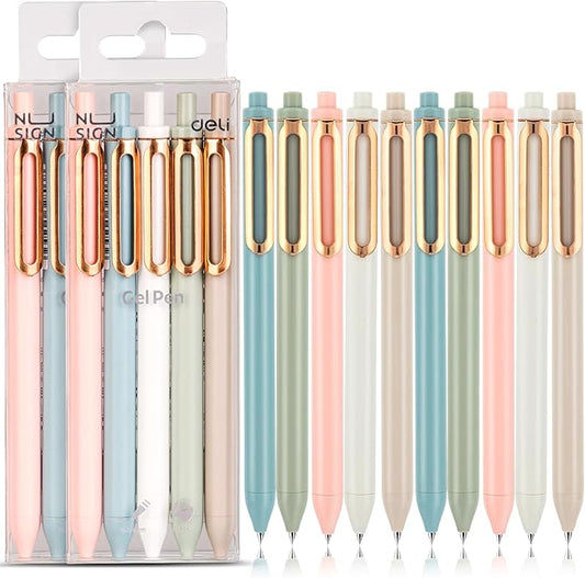Gel Pens, 10 Pcs 0.5mm Retractable Black Ink Fine Point Rolling Ball Gel Pen, Smooth Writing No Bleed for Journaling Note Taking, Home School Office Supplies