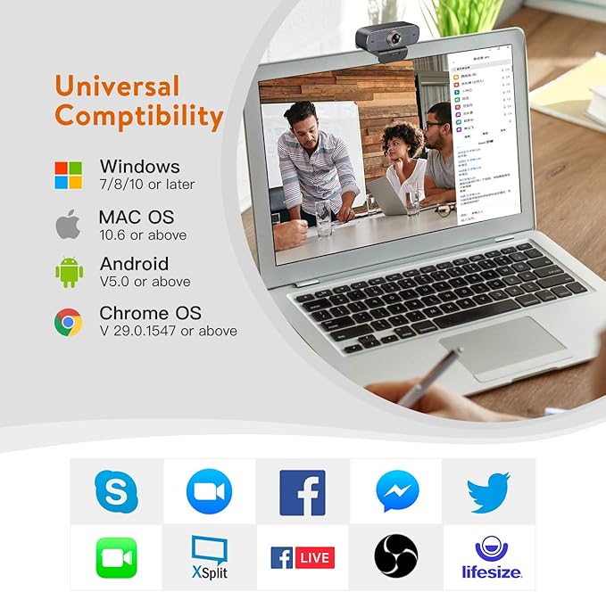 Angetube 1080P Web Camera for Computer HD Webcam with Microphone - USB PC Camera with 90-Degree Wide Angle, Plug and Play for Zoom | Skype | Teams | Streaming | Video Calling