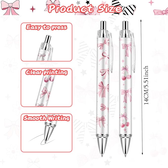 30Pcs Cute Pink Bow Pens Coquette Bow Ballpoint Pens Retractable Ballpoint Pens for Writing Journal Taking Notes School Office Home (Bow, 30)