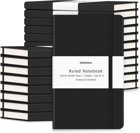 Huhuhero Lined Journal Notebook, 20 Pack Hardcover College Ruled Notebooks for Work School Note Taking, 120 Gsm Thick Paper Journals for Writing, Office School Supplies, 5"×8.25", Black