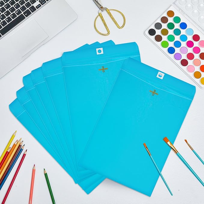 Geyee 100 Pcs Clasp Manilla Envelopes 10 x 13 Inch Gummed Colored Envelopes for Storing or Mailing for Home Office Business Supplies(Lake Blue)