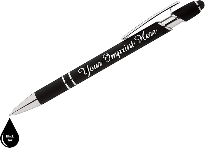 Up to 500 Pcs Custom Pens Bulk | Rainbow of Colors | Soft-Touch Metal Black Ink Personalized with Name or Message (Black, 12 pcs)