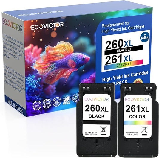 Certified Sustainable Ink Cartridge Replacement for Canon 260 261 260XL 261XL PG-260 CL-261XL Black and Color Combo 2 Pack Compatible for PIXMA TS6420 TS6420a TR7020 TR7020a TR7022a Printer