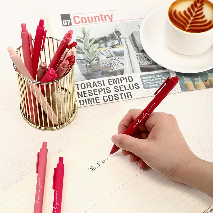 30pcs Thank You Pens Bulk Cute Multicolor Ballpoint Pen for Men Women Server Accessories Employee Holiday Appreciation Gifts for Teacher Office Back to School Party Favor (Valentine Color)