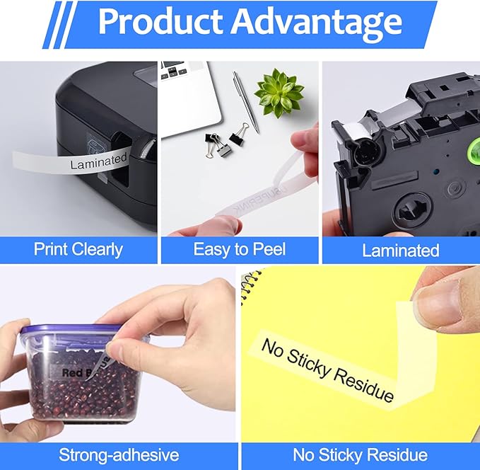 6PK Compatible for Brother P-Touch Label Maker Tape TZe-131 TZ-131 TZe131 TZ131 Black on Clear 12mm 1/2 inch 0.47'' x 26.2ft Laminated TZe TZ Label Tape for PT-H300LI P700 P710BT P750W