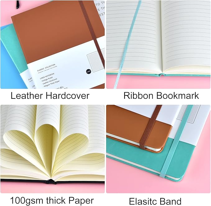 3 Pack B5 Journal Notebooks Classic Ruled Notebooks Hardcover Lined Journals for Office Home School Business Writing Note Taking, 10.2 x 7.5 inch, 100GSM Thick Paper, 160 Pages (Black/Brown/Green)