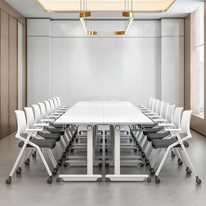 2Pack Conference Room Table, Folding Conference Table for Office Classroom, Mobile Training Tables with Casters Silent Wheels, Large Rectangular Convertible Modular Seminar Tables (L63in)