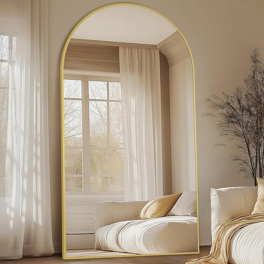 MELOMOIR 82"x44" Oversized Floor Mirror Freestanding, Arched Full Length Mirror for Bedroom Living Room Dressing Room Gym Yoga Hair Salon, Gold Mirror Full Length with Shatterproof Tempered Glass