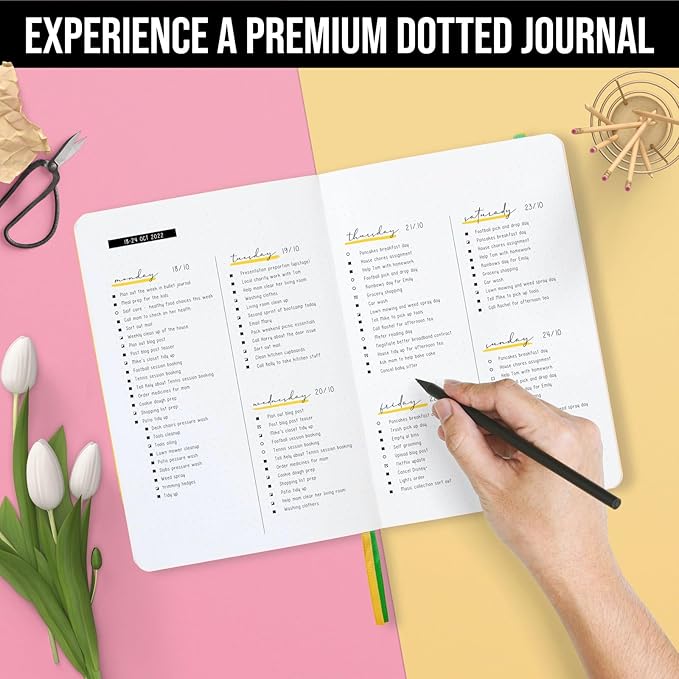 Scribbles That Matter A5 Bullet Dotted Journal Notebook | Vegan Hard Cover, 120gsm bleedproof thick paper, 150 pages, 5.75 x 8.5in, 2 bookmarks, tab stickers, penloop | For Work | Grey