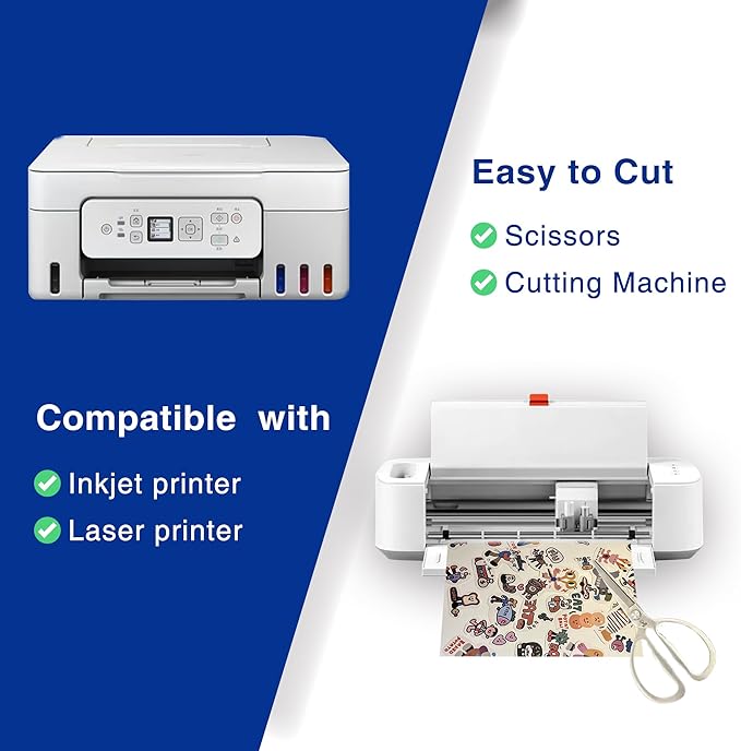 8.5x14 Printable Vinyl Sticker Paper Waterproof, Removable Self Adhesive Vinyl Sticker Sheets for Inkjet and Laser printer, 30 Pack, Legal Size, Milky Transparency