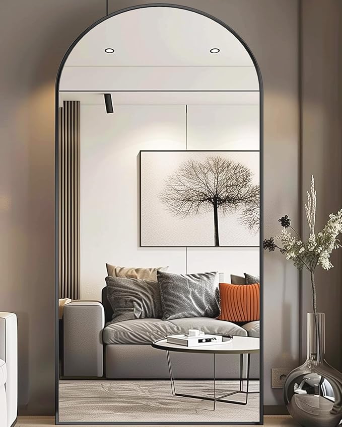 Antok Full Length Mirror, 78"x38" Oversized Floor Mirror Freestanding, Full Body Mirror Floor Standing Mirrors with Stand, Hanging Mounted Mirrors for Living Room Cloakroom,Black,Arched Style
