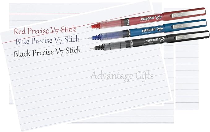 Precise V7 Stick Rolling Ball Pens, Fine Point (.7mm), Assorted Colors Black/Blue/Red Ink, 5-pk; Bundle with Plastic Reusable Pouch