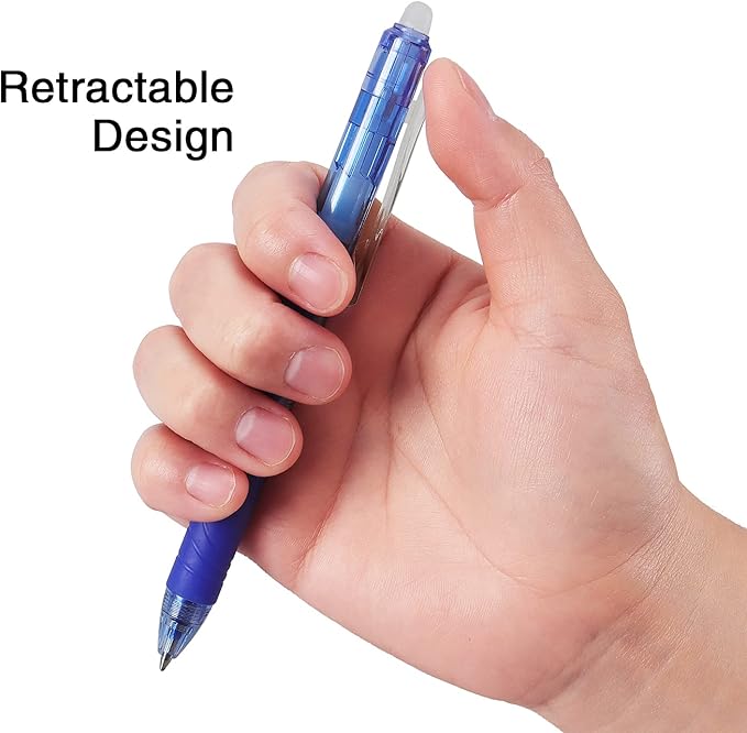 8 Pack Retractable Erasable Gel Pens Clicker Fine Point 0.7mm, Make Mistakes Disappear Comfort Grip for Drawing Writing Planner and School Supplies, Black and Blue Color Inks