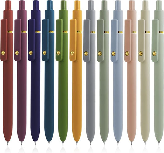 Gel Pens, 12 Pcs Black Ink Pens for Women, 0.5mm Fine Point Smooth Writing Pens, High-End Series Retractable Pens for Journaling Note Taking (12 Pcs Gold Morandi and Vintage)