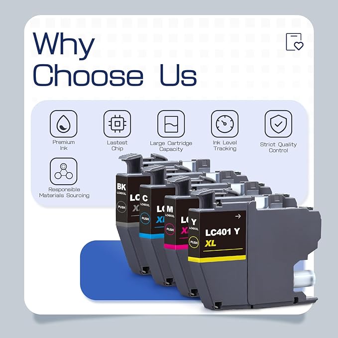 LC401XL LC401 4-Packs High Yield Ink Cartridges Compatible for Brother 401XL LC-401 Ink Cartridges Work with MFC-J1010DW MFC-J1170DW MFC-J1012DW MFC-J1800DW (Black Cyan Magenta Yellow)