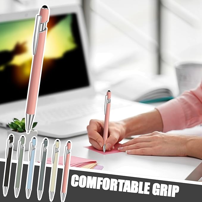 24 Pcs Blue Ink Ballpoint Pen with Stylus Tip 2 in 1 Ballpoint Pen 1.0 mm Blue Ink Metal Stylus Pen for Touch Screens Coworkers, Family, Colleagues, Office (Turquoise)