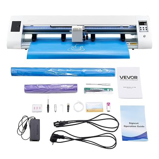 VEVOR Cutting Machine, Automatic Edge Detection Vinyl Cutter Machine with Two Types of Blades, Design Software and Materials, Compatible with Multiple File Formats, for Creating Customized DIY Crafts